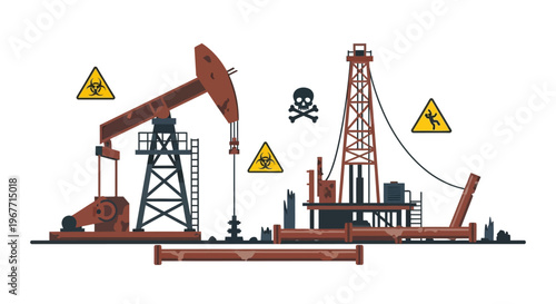 Oil Pump Jack and Drilling Rig. Vector Illustrations. EPS Editable
