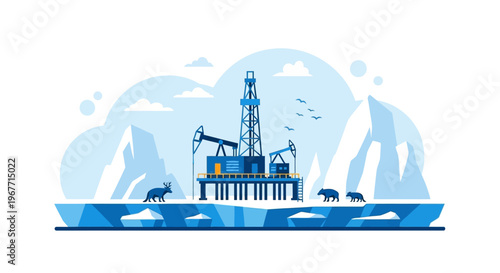 Oil Rig Drilling Platform Offshore. Vector Illustrations. EPS Editable