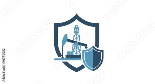 Oil Rig Drilling Shield Icon Logo. Vector Illustrations. EPS Editable