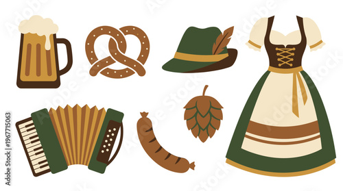 Oktoberfest celebration traditional German elements. Vector Illustrations. EPS Editable