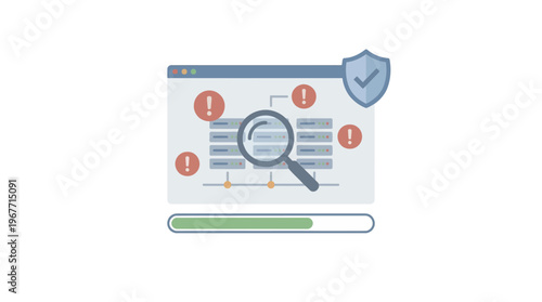 Online security check interface with shield. Vector Illustrations. EPS Editable