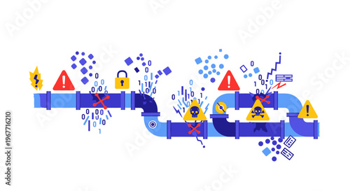 Pipes with warning signs and steam. Vector Illustrations. EPS Editable