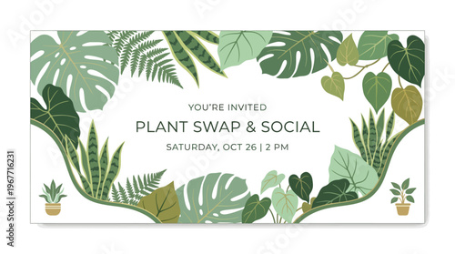 Plant Swap Social Event Invitation Card. Vector Illustrations. EPS Editable