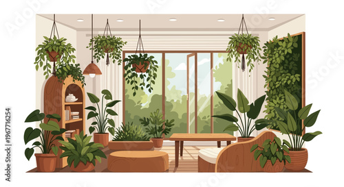 Potted plants in a room setting. Vector Illustrations. EPS Editable