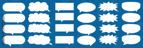 A set of chat box designs for comments on social media or comics. Vector designs of speech bubbles, text boxes, and conversation chat columns in comics.	
