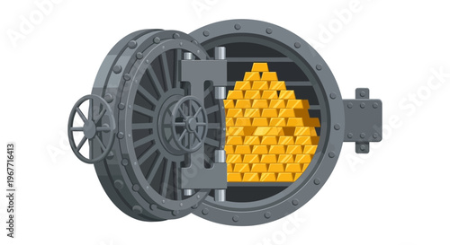 Secure Bank Vault with Gold Coins. Vector Illustrations. EPS Editable