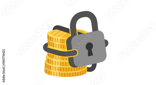 Secure coins with locked pad. Vector Illustrations. EPS Editable