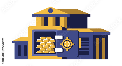 Secure storage of gold bars inside. Vector Illustrations. EPS Editable