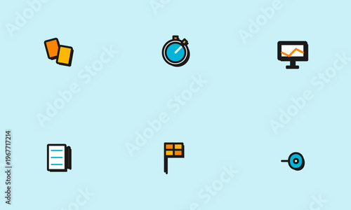 A collection of colorful sports management and referee icons on a light blue background