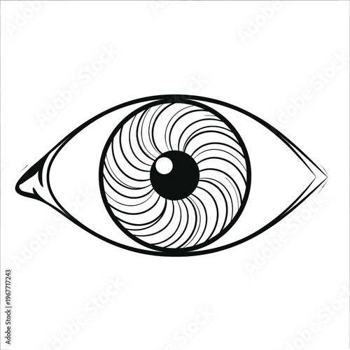 A stylized illustration of an eye with intricate spiral patterns in the pupil Vector