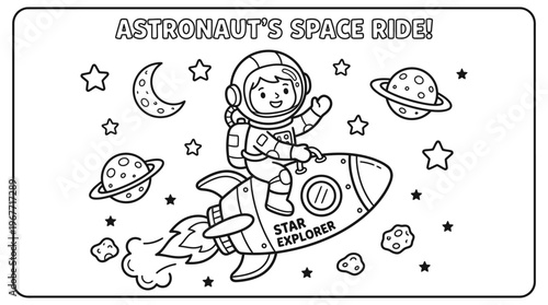 Astronaut Riding Space Rocket Ship.