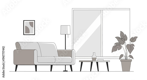 Sofa in a modern living room. Vector Illustrations. EPS Editable