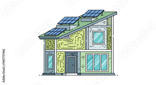 Solar panels on a house roof 1. Vector Illustrations. EPS Editable