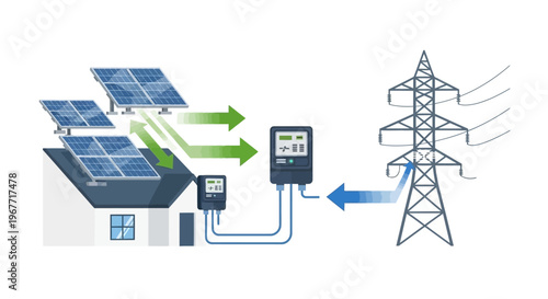 Solar panels on a house roof. Vector Illustrations. EPS Editable