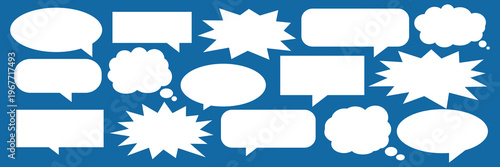 A set of chat box designs for comments on social media or comics. Vector designs of speech bubbles, text boxes, and conversation chat columns in comics.	
