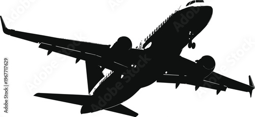 Silhouette of a commercial airplane in mid-flight against a plain background. Vector
