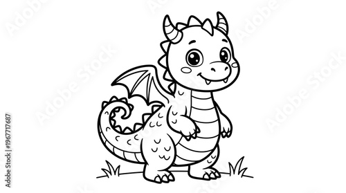 Smiling Cartoon Dragon Character Design.
