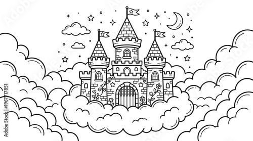 Fantasy Castle in the Clouds Illustration.