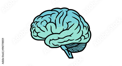 Human Brain with Digital Data Stream, Conceptual Illustration