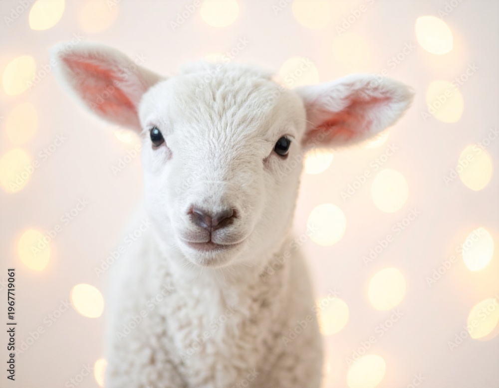 Fototapeta premium Jesus, lamb of God, good shepherd, Christianity, Easter symbol, religious image, white lamb, biblical scene, faith, holy light