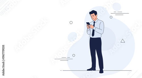 Businessman using smartphone, modern flat illustration, business concept, communication