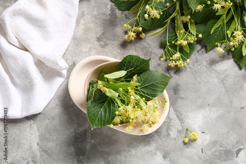 Bowls with fresh linden flo...