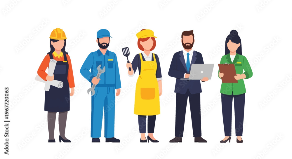 Fototapeta premium Diverse Professionals in Various Occupations Demonstrating Teamwork and Collaboration
