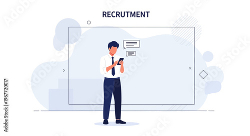 Recruitment concept: Businessman using smartphone for job search, communication, and hiring