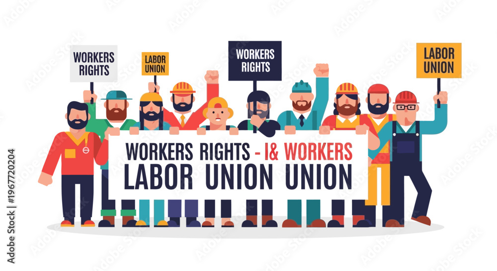 Obraz premium Protest against unfair labor practices by union members holding signs about workers rights