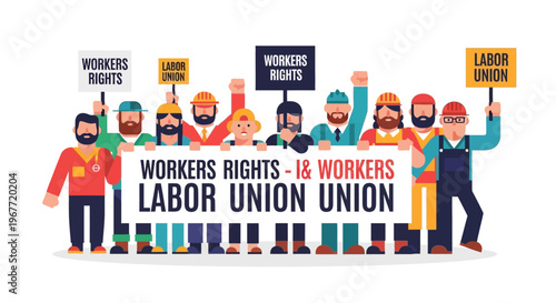 Protest against unfair labor practices by union members holding signs about workers rights