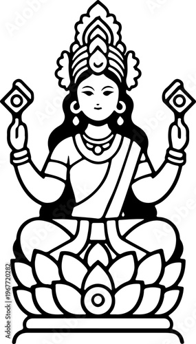 Premium Vector Icon of Lordess Lakshmi or Parvati with Traditional Symbols, Designed for Wellness and High-Impact Cultural Merchandise