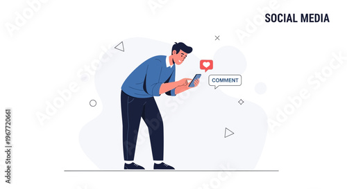 Man Using Smartphone for Social Media Comments and Likes