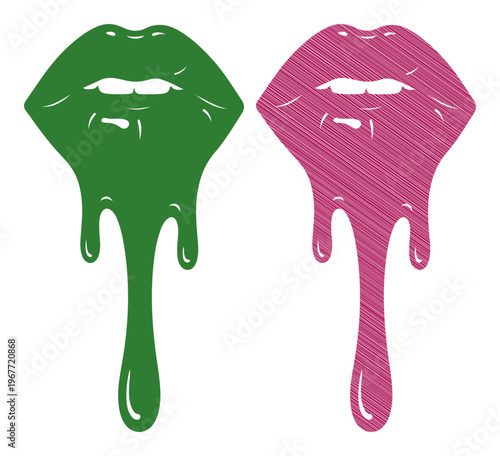 Vibrant dripping lips in contrasting colors, symbolizing communication or expression