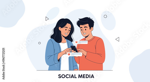 Couple Using Smartphone for Social Media, Sharing Content and Likes