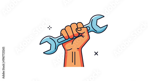 Vibrant illustration of a determined hand firmly grasping a sturdy wrench, representing crucial repair, dedicated maintenance, and essential technical support