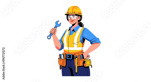 Female construction worker with tools, representing skilled labor and industrial professions