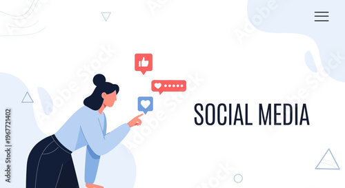 Woman Interacting with Social Media Icons, Digital Marketing Concept