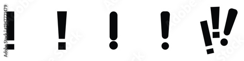 Vector illustration of exclamation mark icons in black-and-white minimalist design symbolizing alert, warning, emphasis, and communication