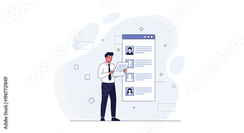 Recruiter reviewing candidate profiles on a digital screen, hiring process concept