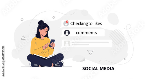 Woman Checking Social Media Likes and Comments on Smartphone