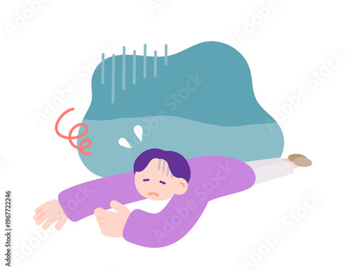 疲れ果てて倒れる男性のイメージ