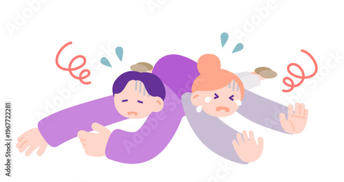 疲れて倒れる夫婦のイメージ