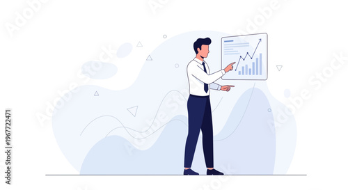 Businessman presenting financial growth chart on a whiteboard, business success concept