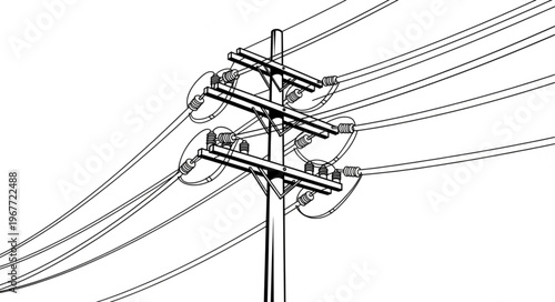 Detailed Line Art of a Utility Pole with Wires.