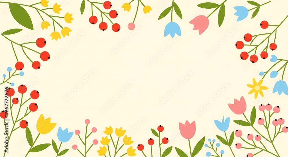 Obraz premium Spring Floral Border Mockup Vector Illustration Template for Greeting Cards and Invitations with Copy Space