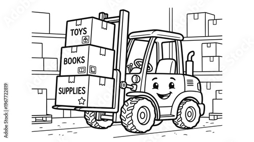 Smiling Forklift Cartoon Character Vehicle.