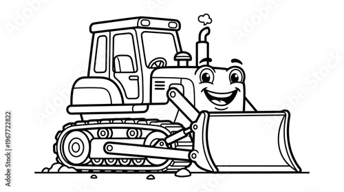 Smiling cartoon bulldozer with face.