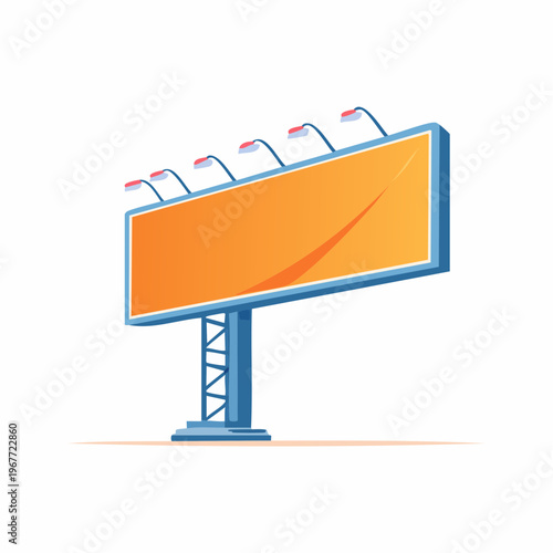 Blank orange billboard sign with blue frame and lights