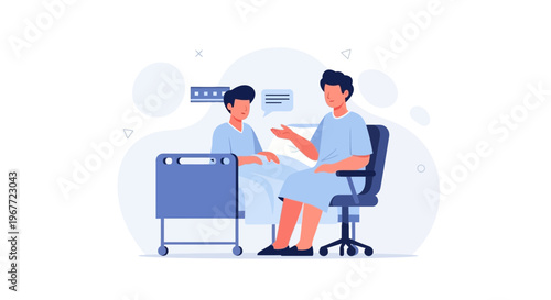 Doctor consulting patient in hospital room, medical consultation, healthcare concept