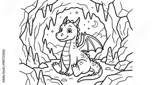 Smiling Cartoon Dragon Sitting Alone.